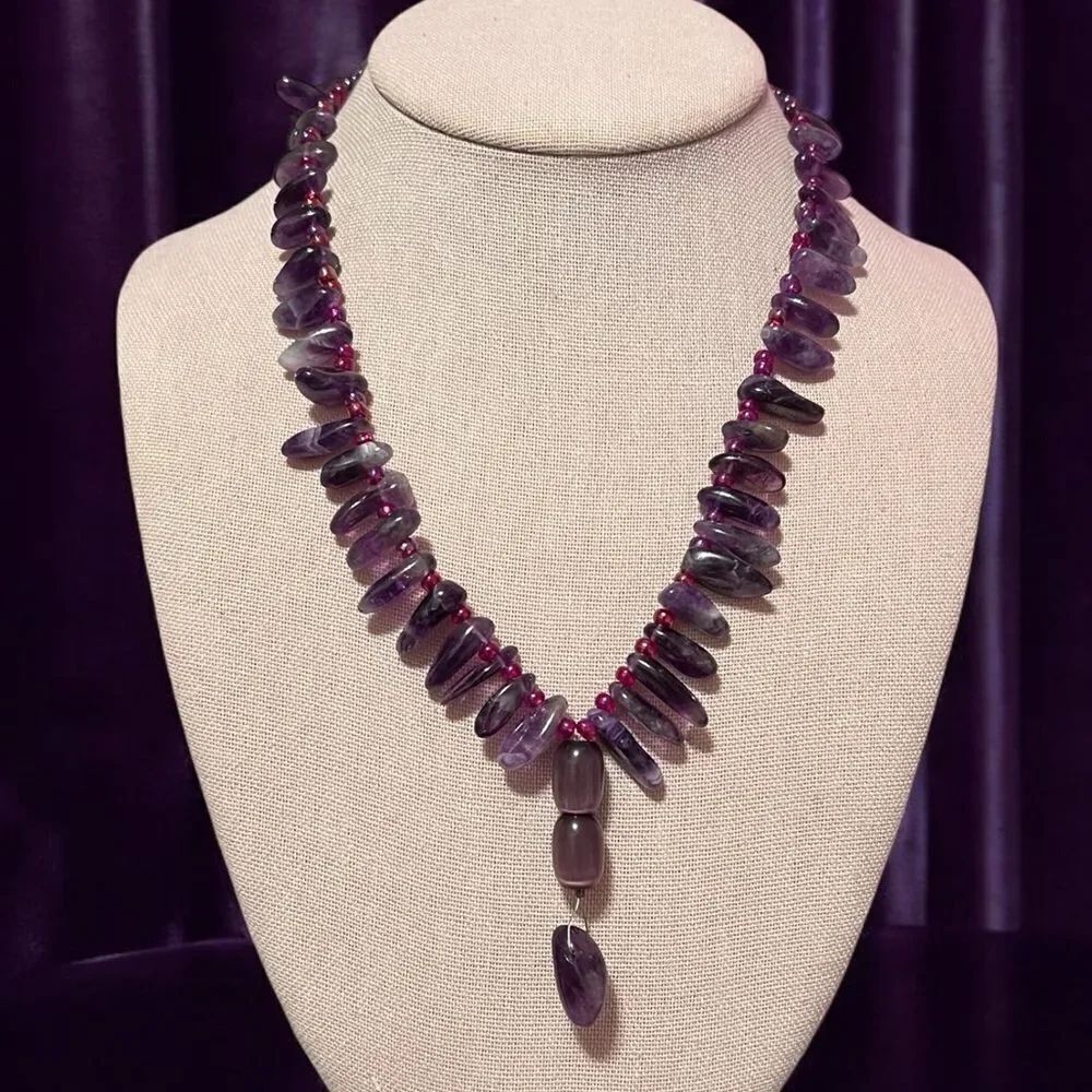 Vintage Amethyst And Purple Cat’s Eye Dangle Necklace